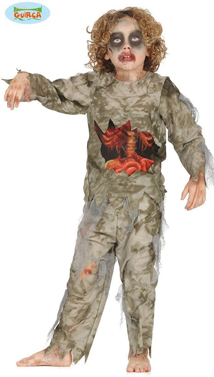 Zombie Kostuum | Gat In De Maag | Jongen | 7 - 9 jaar | Halloween | Verkleedkleding